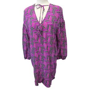 Trina‎ Turk Silk Geometric Print Silk Mini Dress Size 10 Pink Black Tan